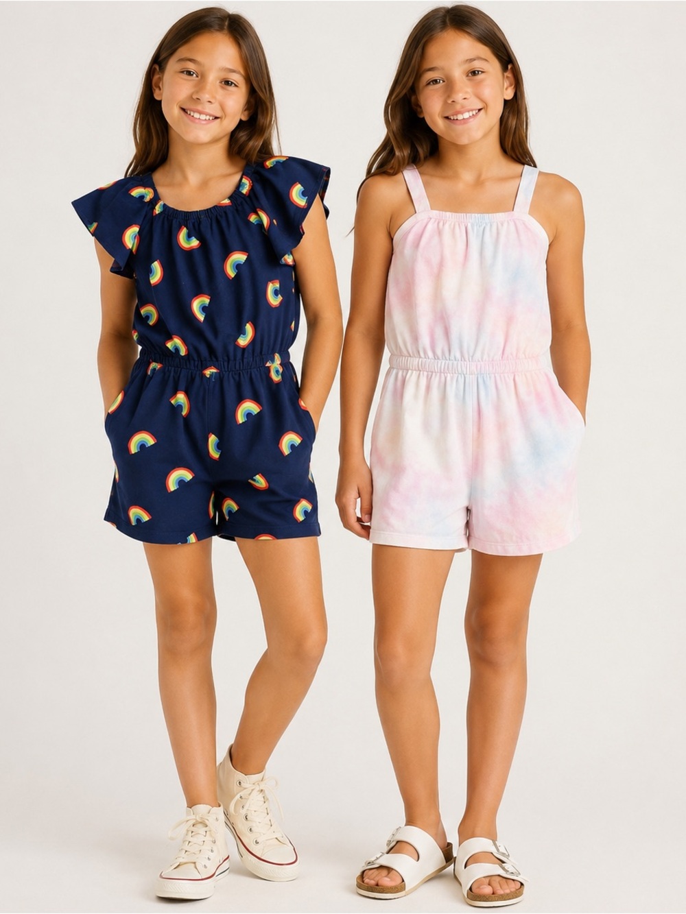 LOT OF 2 Gap Kids Girls Romper Bundle Size L 10-11 Rainbow Tie Dye | One Pieces
